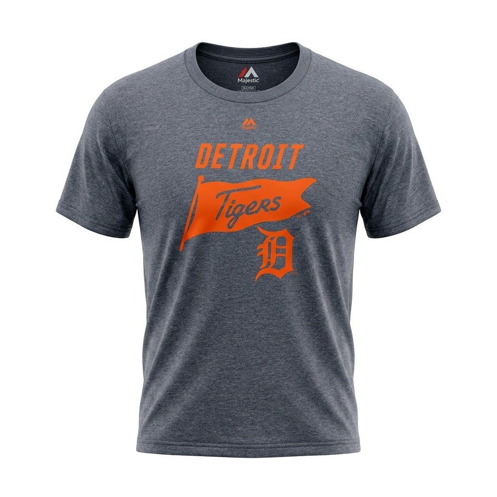 Majestic Detroit Tigers Mens XL Heather Grey Orange Graphic T-Shirt MLB Baseball